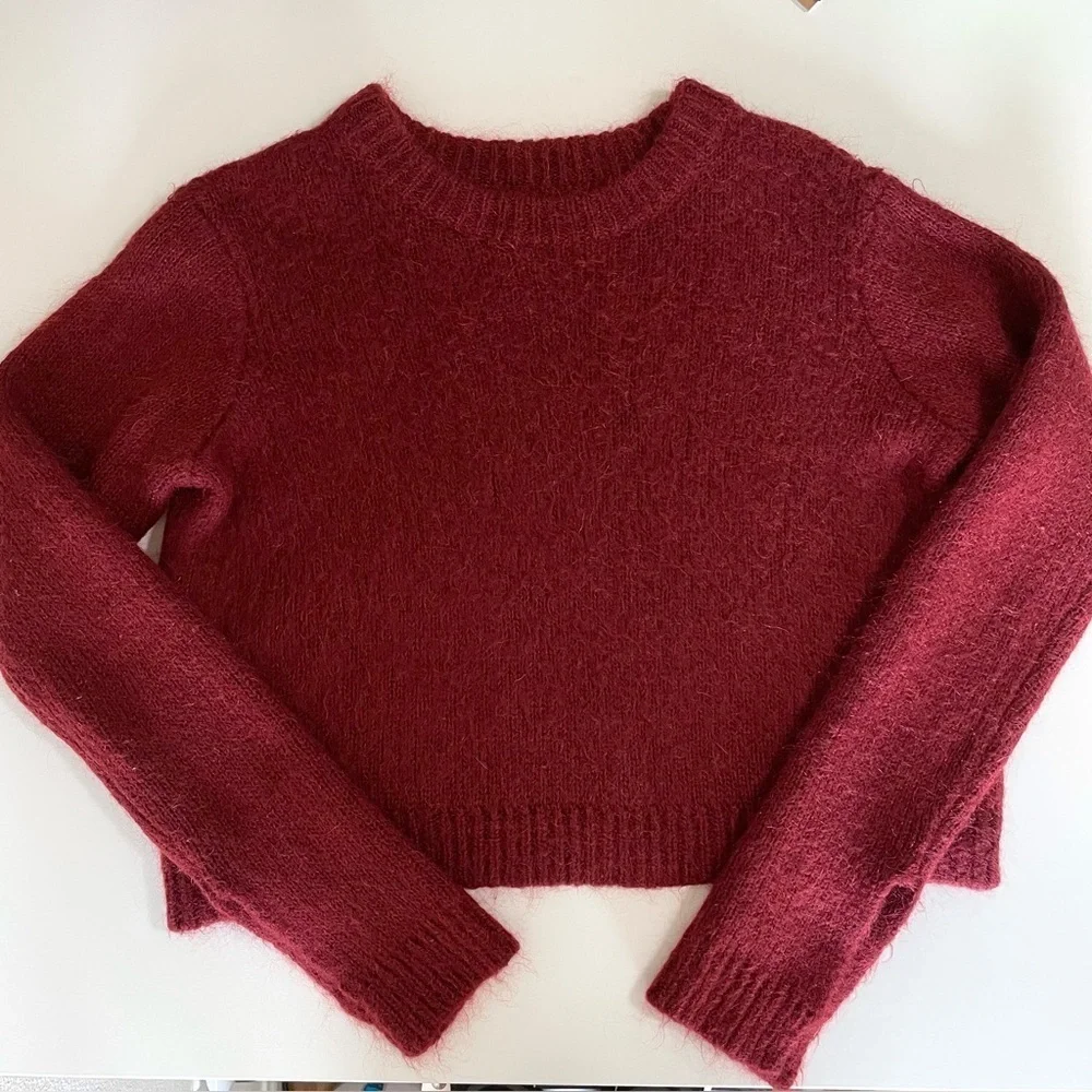 Cinq a Sept Issa Mohair Pullover Slit Cuff Sweater Pomegranate Red Medium